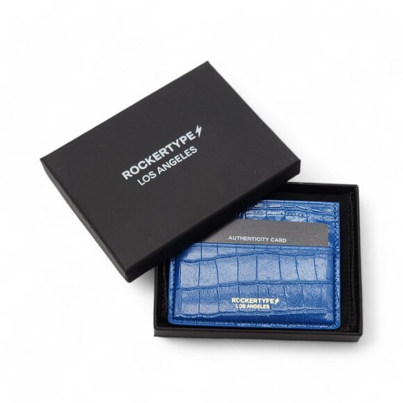 Rockertype Cardholder Wallet Crocodile Embossed Italian Leather Blue - Picture 4 of 4